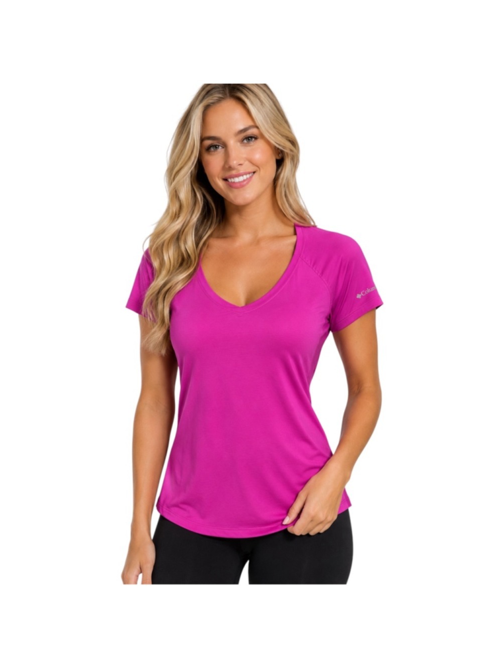 Columbia Omni-Wick Women’s Pink Performance Athletic V-Neck Short Sleeve Shirt M
